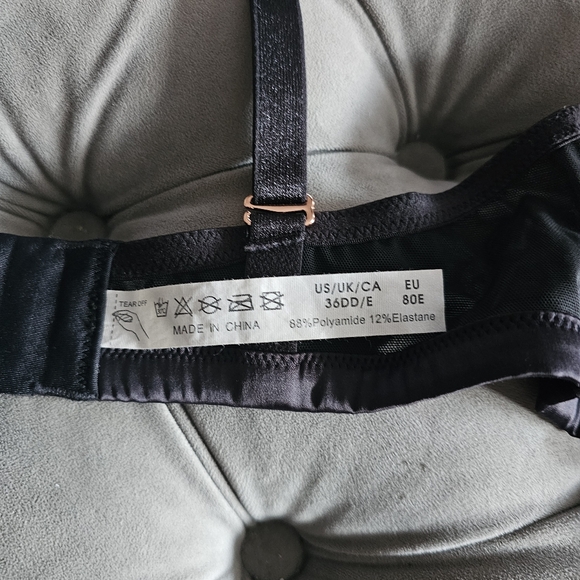 Underwire Balconette Mesh Bra Black Sz 36DD 36 DD - Picture 5 of 5